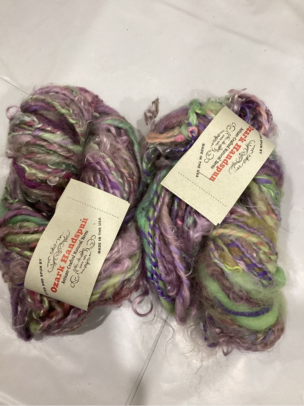 2 hanks of Ozark handspun opulence IIyarn in colorway Gretchen